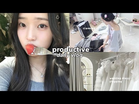 productive vlog: cleaning & organizing my room, wedding dress shopping, spring days, checking grades
