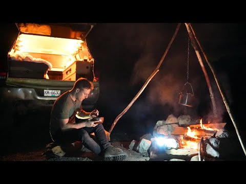 A Windy Night in my Cozy Truck Cap Camper | Relaxing ASMR | Sounds of Nature and Camping