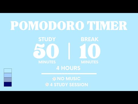 📚STUDY WITH ME FOR 4 HOURS  | 50 MINS STUDY / 10 MINS BREAK | NO MUSIC | 4 COLORS | WITH ALARMS