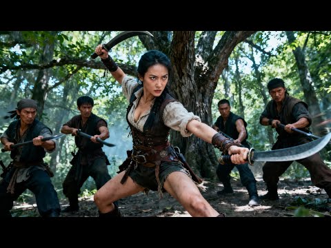 Young man wielding a large knife angrily kills Japanese soldiers.