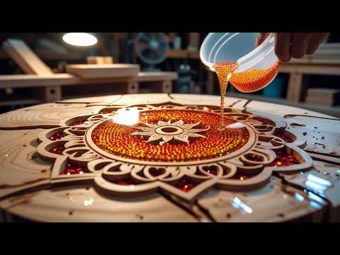 Wood And Resin Table // Glow In The Dark Powder With Real Flowers Encased In Resin; Stunning