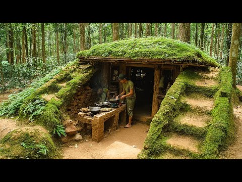 Building a Warm Stone and Wood Shelter Alone in the Forest  30 Days of Primitive Living