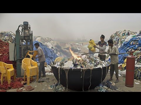 Amazing Process of Recycling Millions of Waste Polythene Plastic Bags Turned Into New Plastic Chairs
