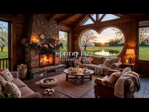 🌷Cozy Spring Jazz (NO MID-ROLL ADS) – Calm Coffee Shop Ambience for Productivity