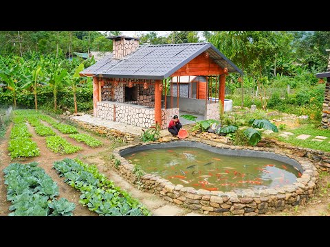 Building Beautiful Aquarium Next To The Vegetable Garden From Red Bricks and Pebbles