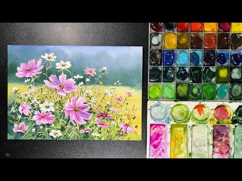 질감 표현으로 쉽게 따라 할 수 있는 코스모스 수채화