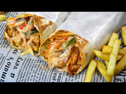 Chicken Shawarma Wrap with Garlic Sauce &amp; Fries,Shawarma Recipe by Samina Food Story