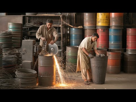 Industrial Recycling in Pakistan 🇵🇰 | Drum Cutting & Dustbin Manufacturing Process