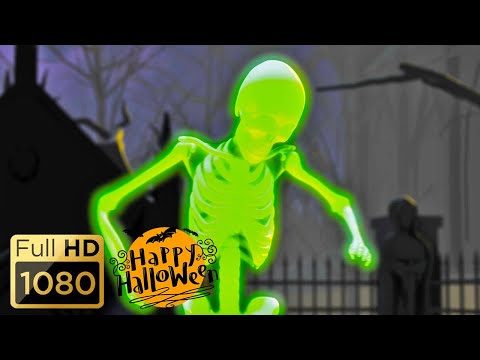 HALLOWEEN PARTY BACKGROUND - Dancing Glowing Luminous Skeletons. Halloween Loop Video (No Sounds)