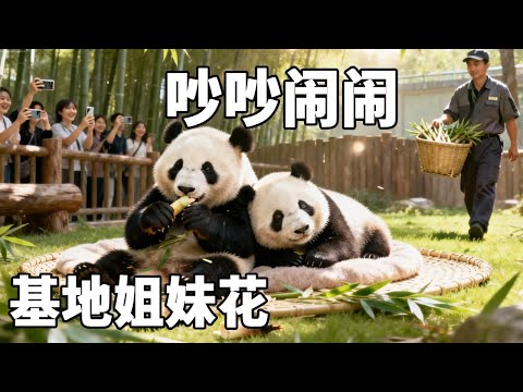 大熊猫吵吵和闹闹不愧是基地的馒头姐妹花，长的又白又圆的，真的太好看了～【你好大熊猫】#大熊猫