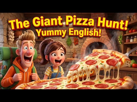 The Giant Pizza Hunt – Learn Directions, Prepositions, Feelings & Restaurant English Conversations