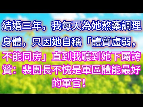 【完结】結婚三年，我每天為她熬藥調理身體，只因她自稱「體質虛弱，不能同房」直到我聽到她下屬誇贊：裴團長不愧是軍區體能最好的軍官！
