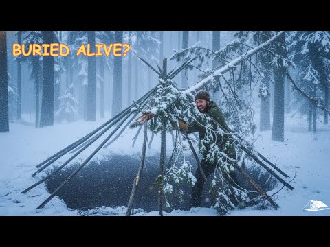 TRAPPED in Deep Snow! Dugout Shelter Build & Cook