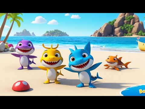 Три маленькие акулы играют в крикет на пл