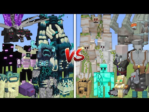 ALL ENDERMANS & WARDENS VS ALL IRON GOLEMS & PILLAGERS ALLIANCE MOBS BATTLE IN MINECRAFT