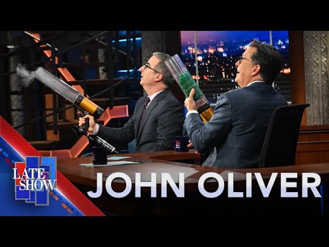 John Oliver Launches Strike Force Five Merch At Stephen Colbert's Audience