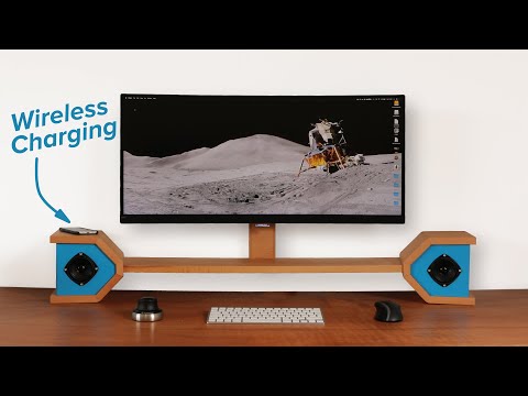 DIY monitor stand with hidden wireless charging and speakers