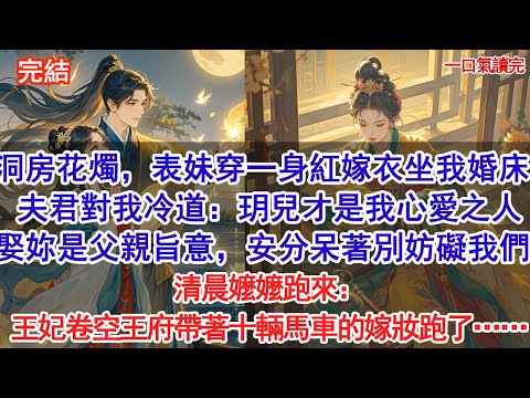 洞房花燭，夫君表妹穿著一身紅嫁衣坐我們床上，夫君對我冷道：玥兒才是我心愛之人，娶妳是父親旨意，安分呆著別妨礙我們！清晨嬤嬤跑來：王妃卷空王府帶著十輛馬車的嫁妝跑了……#小說 #古風#追妻火葬場#愛情