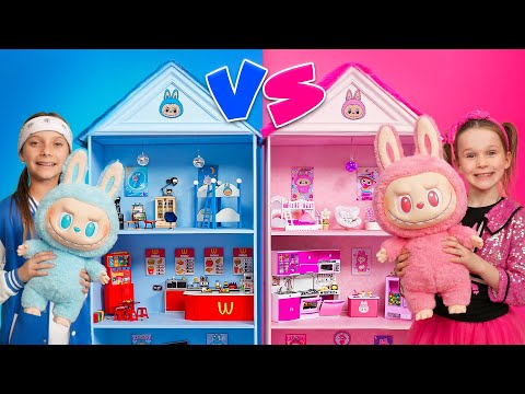 PINK VS BLUE | DIY Doll House For Labubu