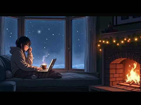 Lofi Beats 🎧 Lofi Hip Hop To Study & Relax Vibes ❄️ Warm Fireplace Ambience for Focus & Calm