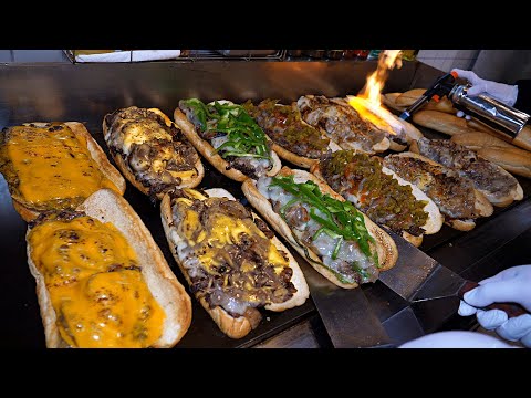 This is the real American taste! Loaded with meat! Philly Cheesesteak Sandwich / Korean street food