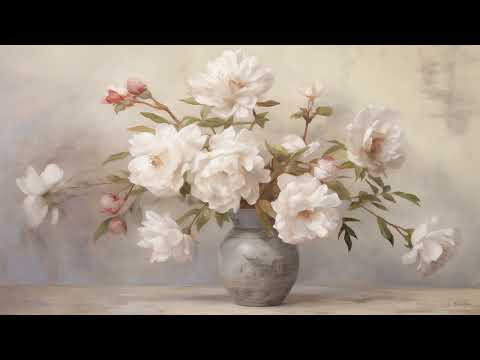 Free Vintage Frame TV Art White Peonies Still Life Tv Screensaver Wallpaper Floral Oil Painting