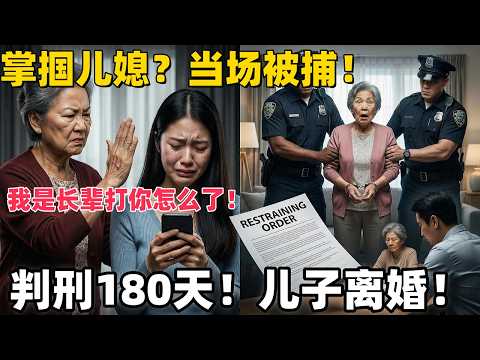 中国恶婆婆掌掴儿媳怒骂"不下蛋的母鸡"！儿媳一个电话，警察当场逮捕！判刑180天+5年禁令+儿子离婚+孙子不认她！