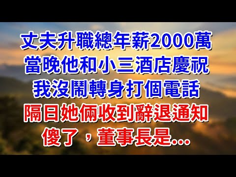 丈夫升職總年薪2000萬，當晚他和小三酒店慶祝，我沒鬧轉身打個電話，隔日她倆收到辭退通知，傻了，董事長是...#阿木講故事#為人處世#生活經驗#情感故事#養老#睡前故事