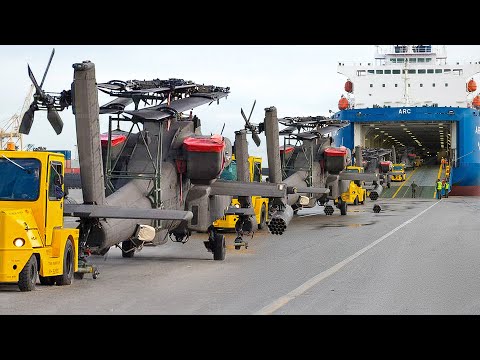 US Unloads Billions $ Worth of Scary AH-64 Helicopter From Gigantic Ship