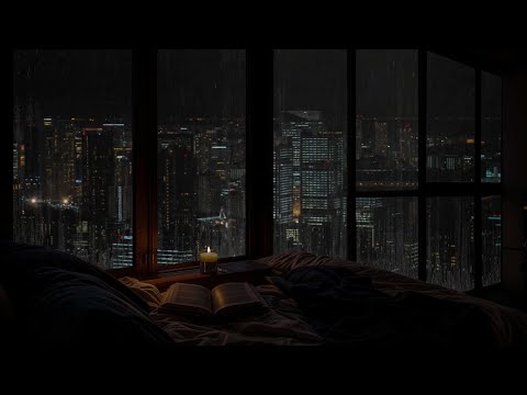 (No Ads)☔Rainy Night in a Luxury NYC Apartment  City Lights & Bedroom Ambience for Sleep & Relax