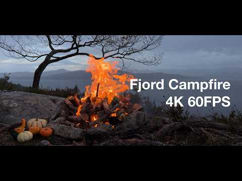 Hilltop Fjord Campfire 4K 60FPS - Light Rain, No Loop | Smart TV Fireplace