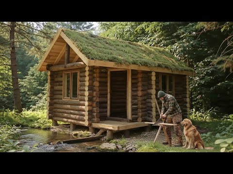 Building a Cozy Wooden House for Solo Survival in the Woods — Would You Like to Try It?