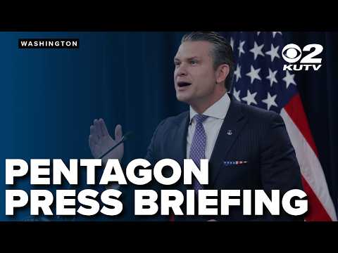 Defense Secretary Pete Hegseth and General Dan Caine hold a press briefing