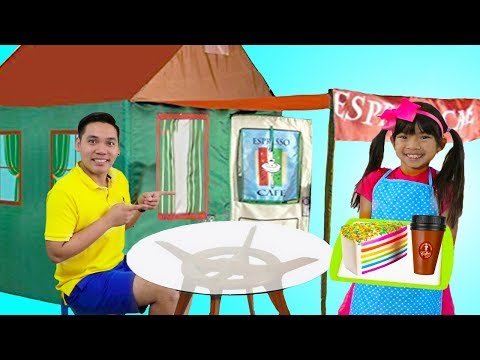 Emma Pretend Playing in Cafe Restaurant Tent w/ Food Toys