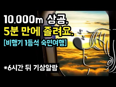 😴✈️ 10,000m 상공, 비행기 1등석에서 딥슬립하세요! 조용한 기내 소리와 수면을 돕는 최적의 사운드 with 6시간 동안의 밤 비행기 숙면 여행 (기상알람 1회 有)