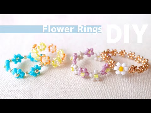DIY🌼テグスで花編みリングいろいろ!♡作り方🌼Beaded Flowers Patterns! How to make Rings|tutorial|ビーズリング|大人|子供|お花|シードビーズ
