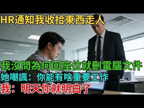 HR通知我收拾東西走人,我沒問為何,回座位就刪電腦文件,她嘲諷:你能有啥重要工作?我:明天你就明白了【非常物語】#職場故事#職場矛盾#職場人際關系#職場揭秘
