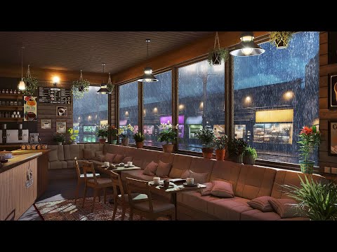 A Calm Rainy Night | Smooth Jazz Music Playlist in Coffee Shop for Stress Relief & Relaxation