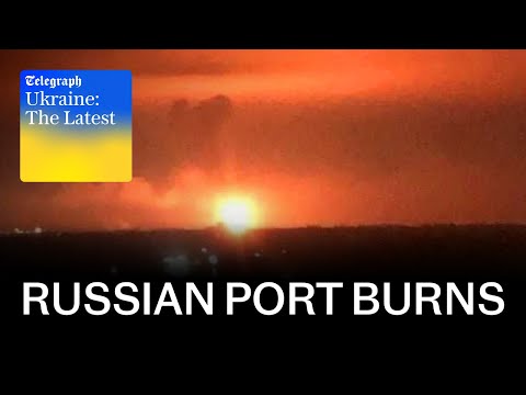 Russian seaport near Kerch bridge 'explodes' & war drones fly towards Zelensky’s plane
