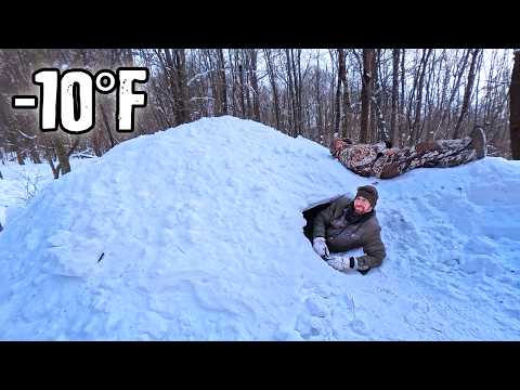 -10°F Camping Overnight in a Quinzee Snow Shelter