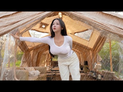 ☔Camping in Heavy Rain with 2-Room Inflatable Tent | Sound of Rain ASMR