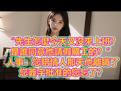 “先生怎麼今天又沒來上班？是誰同意他請假曠工的？”人事：您陪情人那天他離職了。您簽字批准的您忘了？
