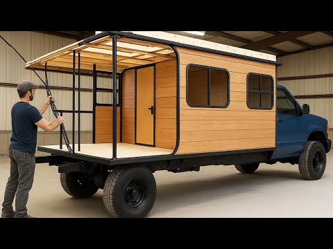 This dad is building an amazing family camper in his garage in only a few weeks! Full video!