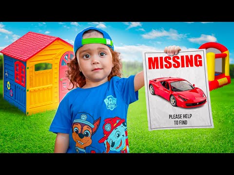 Mark and little brother find toys on the playground like policemen