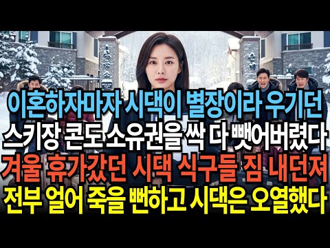 이혼하자마자 시댁이 별장이라 우기던 스키장 콘도 소유권을 이전했다 겨울 휴가 즐기러 갔던 시댁 식구들 눈밭에 짐 내던져지고 얼어 죽을 뻔하며 시댁은 오열했다!