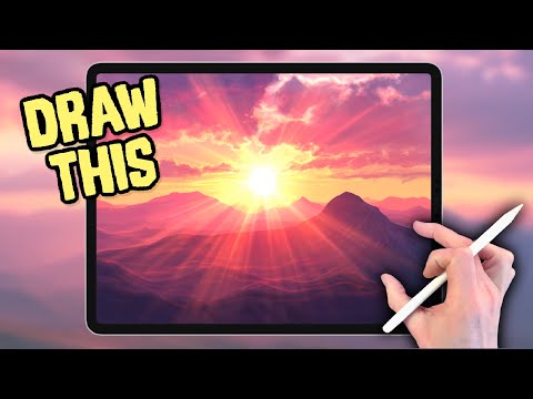 PROCREATE Landscape DRAWING Tutorial in Easy STEPS - Mountain Sunrise
