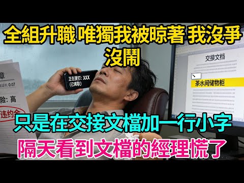 全組升職，唯獨我被晾著。我沒爭沒鬧，只是在交接文檔加一行小字。隔天看到文檔的經理慌了【奇譚異聞錄】#職場 #爽文 #生活經驗 #小說 #故事分享 #反轉 #升職 #交接