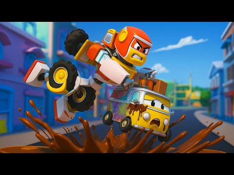 Im Schlamm stecken! 🚗 Super-Roboter hilft Autos | Robofuse | Einsatzfahrzeuge für Kinder