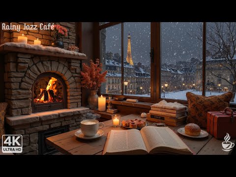 Relaxing Winter Jazz Piano 🎹 Warm Coffee Shop & Fireplace Noise | Sleep & Relief
