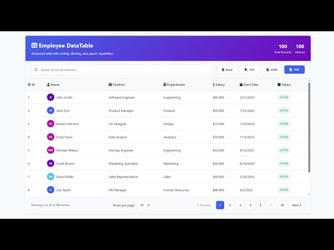 Build a Custom DataTable in JavaScript with Search, Pagination & Export | HTML CSS JS (No Libraries)